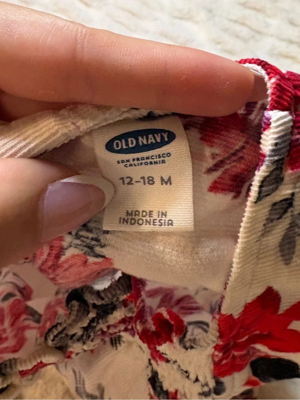 Old Navy corduroy Sleeveless Floral Jumpsuit in Cream and Red